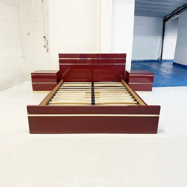 Eric Maville Burgundy Double Bed And Bedside Tables Circa 1970s - Image 2