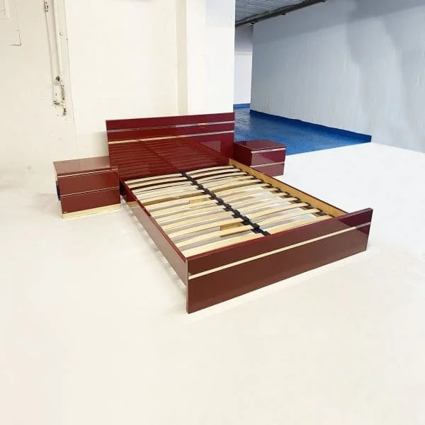 Eric Maville Burgundy Double Bed And Bedside Tables Circa 1970s - Image 4