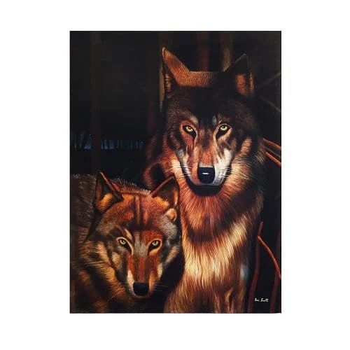 Wolves Painting By Eric Scott, Oil On Canvas