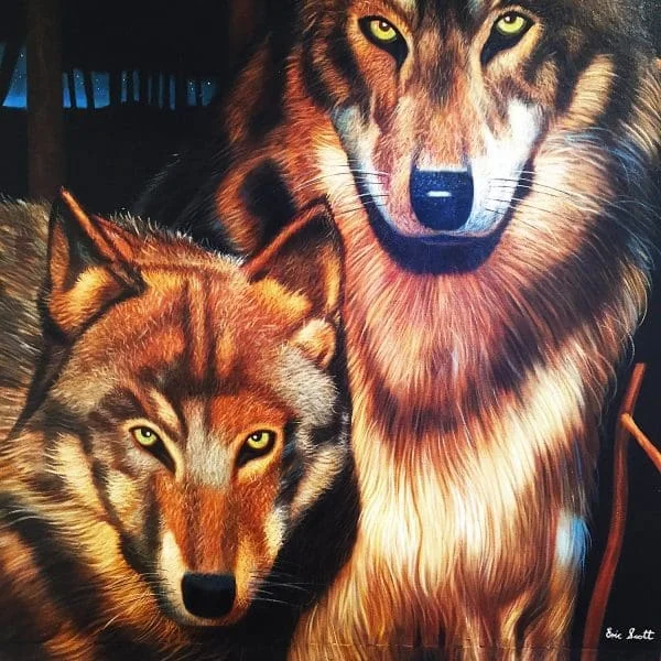 Midcentury Wolves Painting By Eric Scott, Oil On Canvas - Image 2