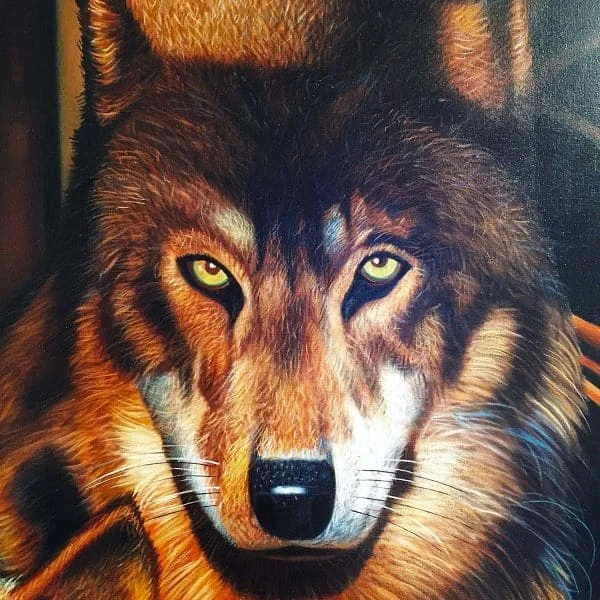 Midcentury Wolves Painting By Eric Scott, Oil On Canvas - Image 4