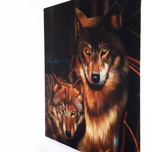 Midcentury Wolves Painting By Eric Scott, Oil On Canvas - Image 5