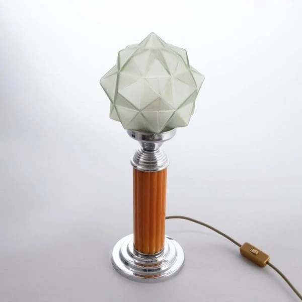 Art Deco Table Lamp with Original Green Glass Star Shade - Image 13