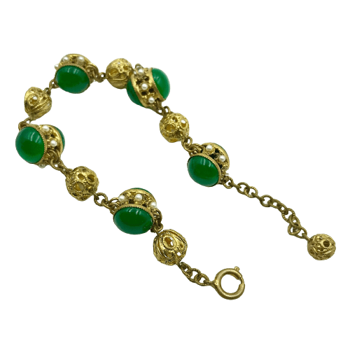 Vintage Chanel Chrysoprase Gripoix Glass Cabochon Bracelet Circa 1950s