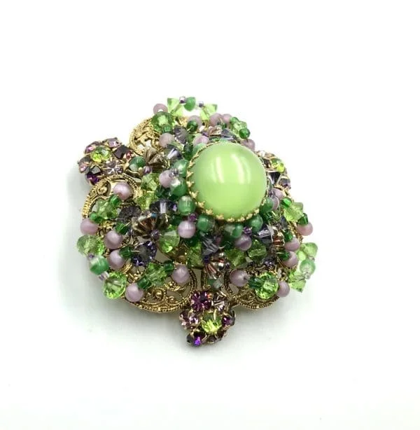 Vintage Louis Rousselet Pink and Green Poured Glass Domed Brooch - Image 5