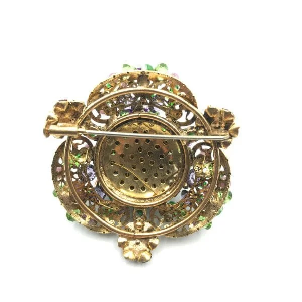 Vintage Louis Rousselet Pink and Green Poured Glass Domed Brooch - Image 6