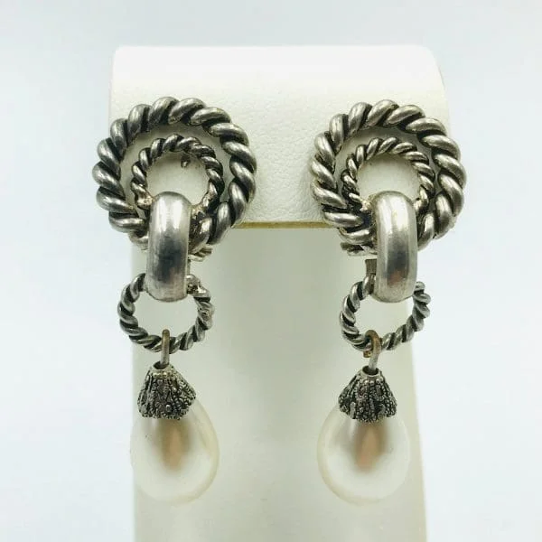 Vintage Louis Rousselet Silver and Glass Pearl Drop Earrings 1950s - Image 4