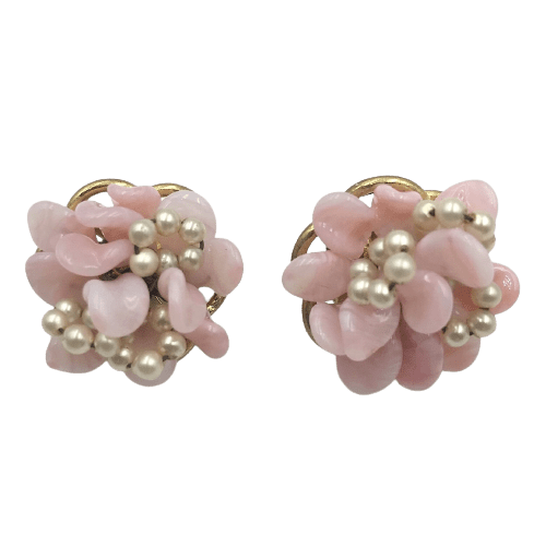 Vintage French Louis Rousselet Pink Floret Earrings Circa 1950s