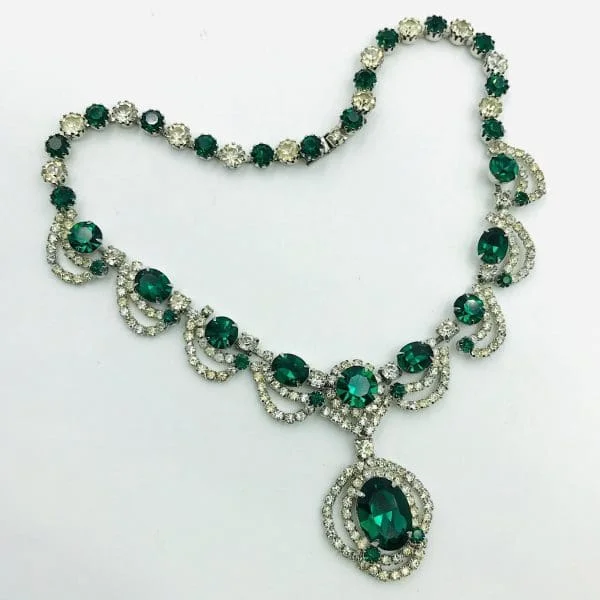 Vintage Emerald and Clear Rhinestone Necklace by Kramer of New York - Image 2