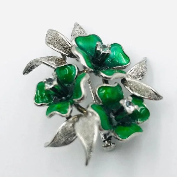 Vintage French Silver and Enamel Floral Brooch Circa 1950s - Image 5