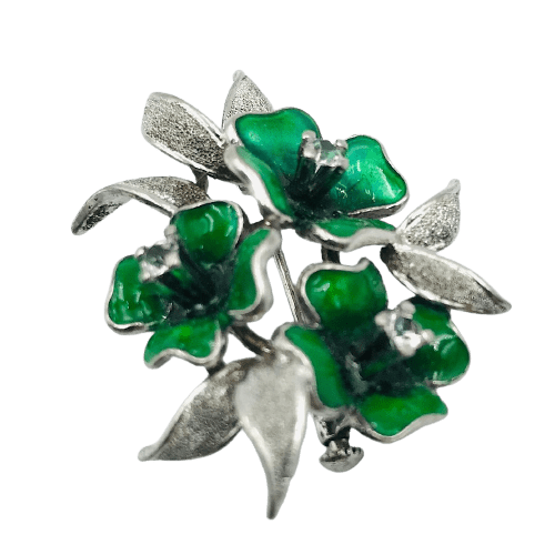 Vintage French Silver and Enamel Floral Brooch Circa 1950s