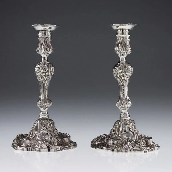 Georgian Pair of Solid Silver Candlesticks, by Edward Farrell London 1815 - Image 3