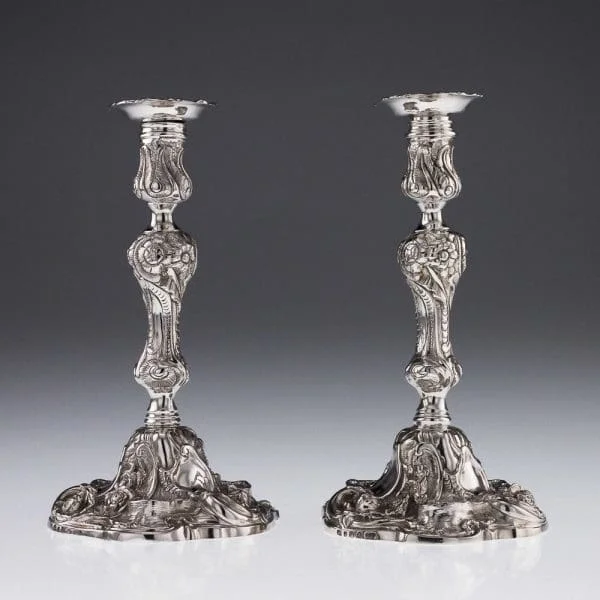 Georgian Pair of Solid Silver Candlesticks, by Edward Farrell London 1815 - Image 4