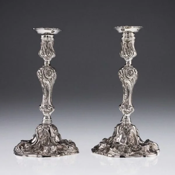 Georgian Pair of Solid Silver Candlesticks, by Edward Farrell London 1815 - Image 5