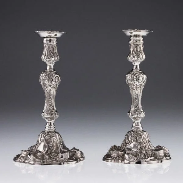 Georgian Pair of Solid Silver Candlesticks, by Edward Farrell London 1815 - Image 6