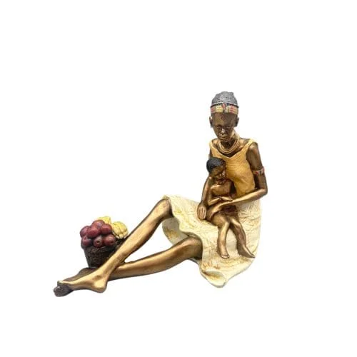 GLENEAGLES STUDIO BRONZE RESIN MASAI MOTHER AND CHILD RAHA PINDI RESTFUL MOMENT