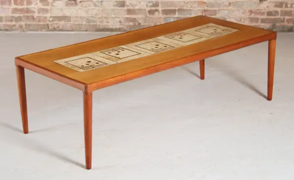 Danish Mid-Century Teak Coffee Table with a Tile Inlays by HW