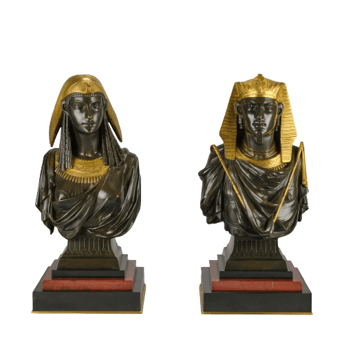 French Late 19th Century Egyptian Bronzes "Isis and Ramses" by Emile Hébert