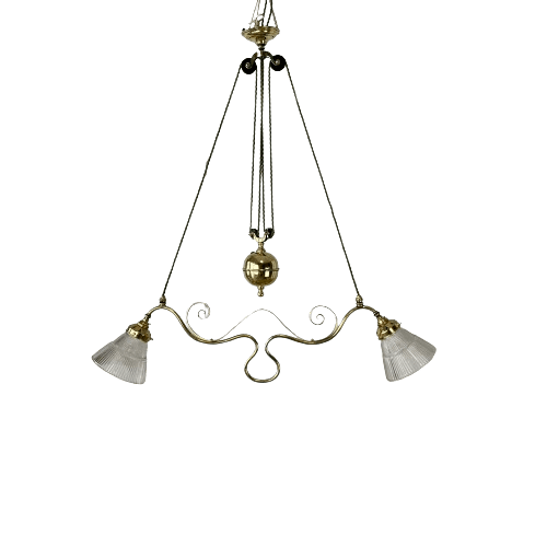 Edwardian Brass Rise and Fall Ceiling Light