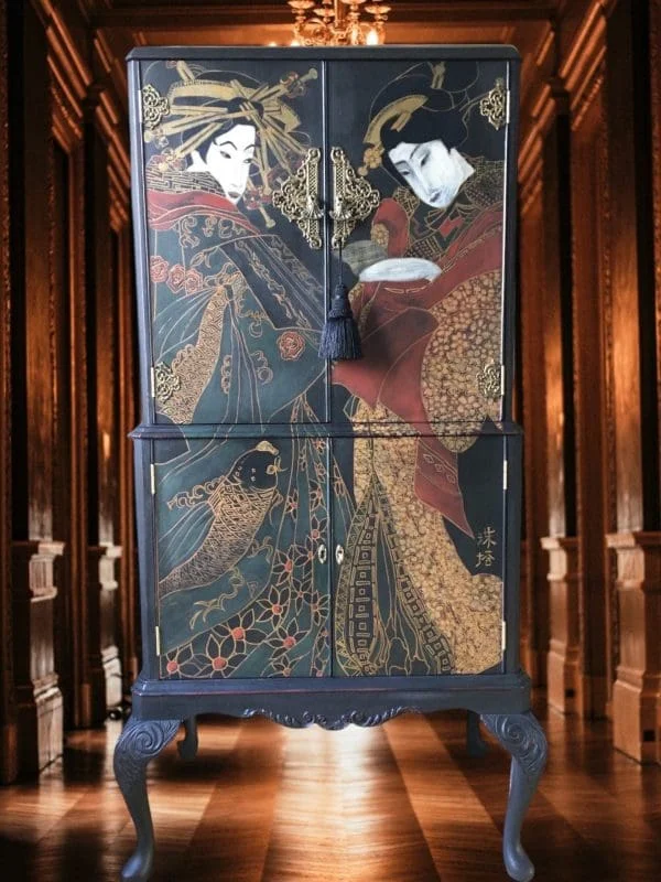 Queen Anne Vintage Reproduction Cocktail Cabinet. 'Geisha'