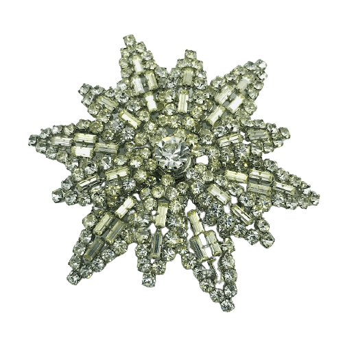 Vintage Max Muller, Western Germany Clear Rhinestone Floral Brooch Circa 1950s