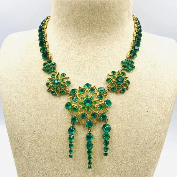 Vintage Roger Jean Pierre Emerald Rhinestone Waterfall Necklace Circa 1950s - Image 3