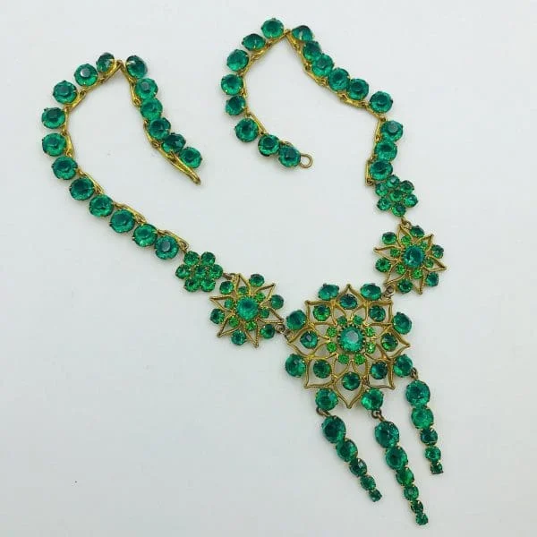 Vintage Roger Jean Pierre Emerald Rhinestone Waterfall Necklace Circa 1950s - Image 2