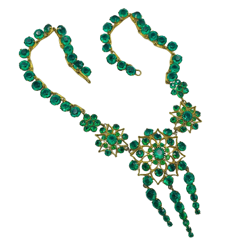 Vintage Roger Jean Pierre Emerald Rhinestone Waterfall Necklace Circa 1950s