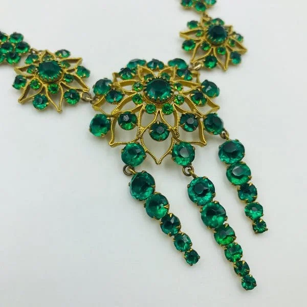 Vintage Roger Jean Pierre Emerald Rhinestone Waterfall Necklace Circa 1950s - Image 4