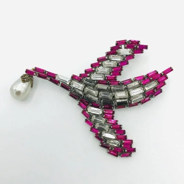 Vintage Max Muller Fuchsia Rhinestone Bird Brooch Circa 1960 - Image 2