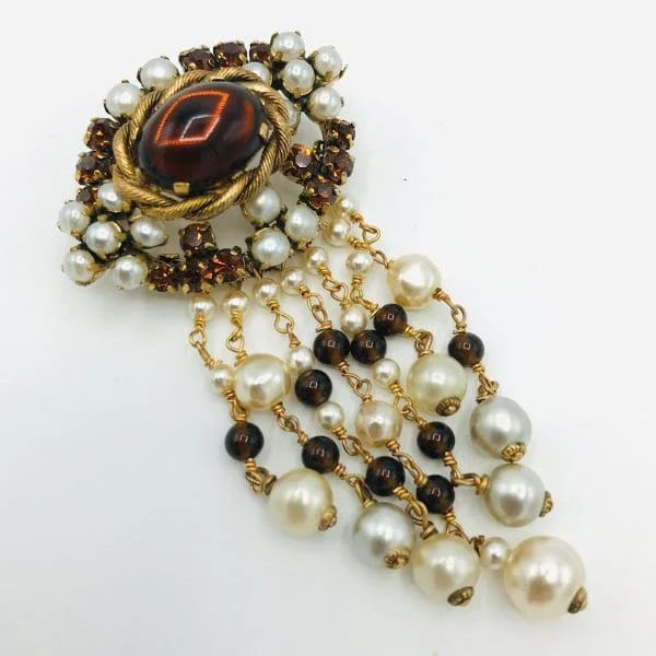 Kleinert Glass Amber Bead Tassel Brooch - Image 2