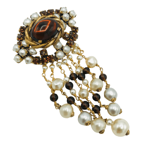 Kleinert Glass Amber Bead Tassel Brooch