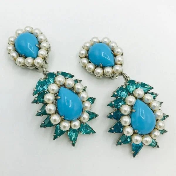 Couture Quality Turquoise and Aquamarine Drop Earrings - Image 2