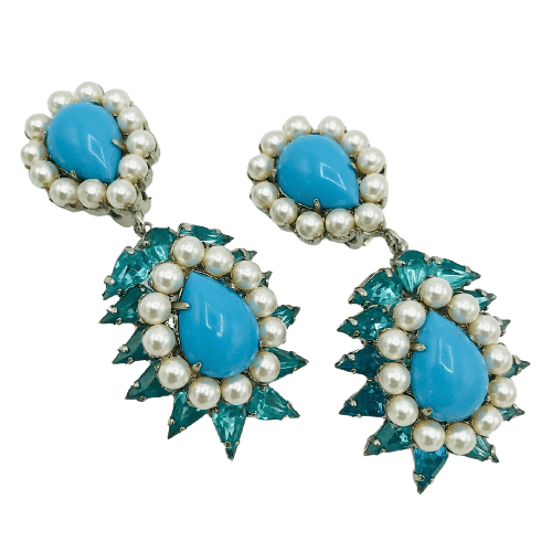 Couture Quality Turquoise and Aquamarine Drop Earrings