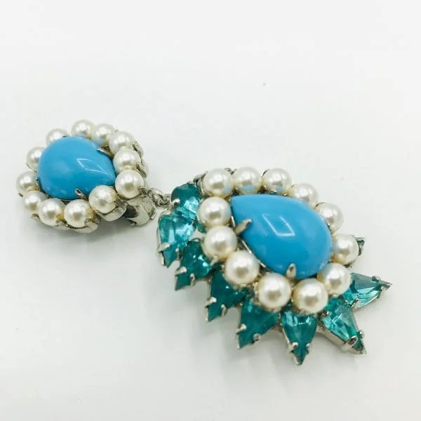 Couture Quality Turquoise and Aquamarine Drop Earrings - Image 4