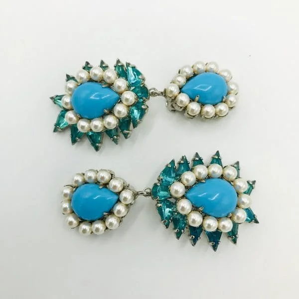 Couture Quality Turquoise and Aquamarine Drop Earrings - Image 3