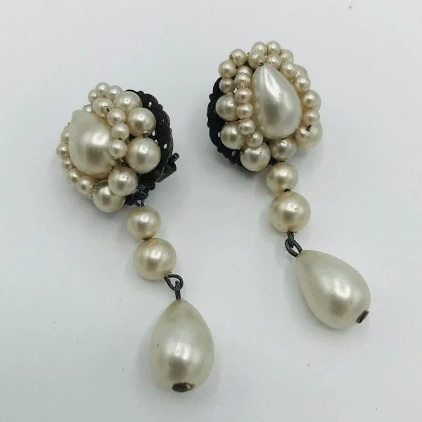 Louis Rousselet Drop Pearl Earrings Circa 1950s - Image 2