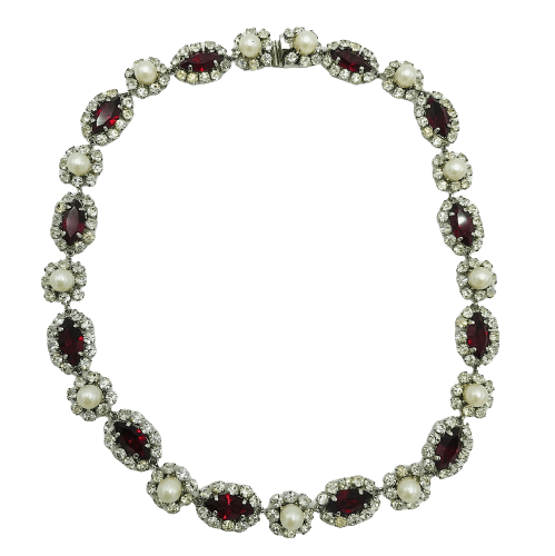 Vintage Christian Dior 1965 Ruby and Pearl Necklace