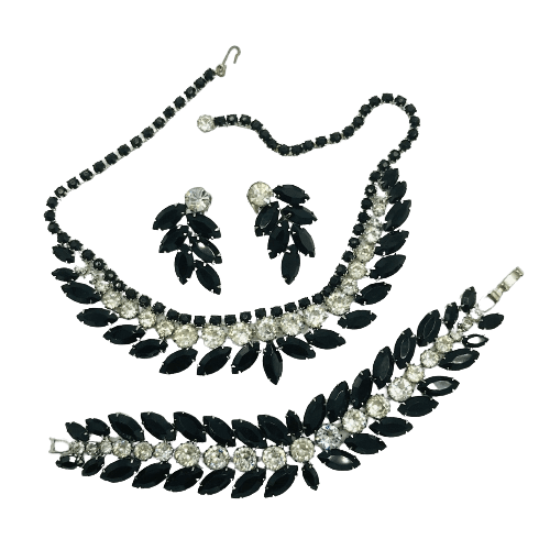 Weiss Black and Clear Crystal Parure Jewellery Set