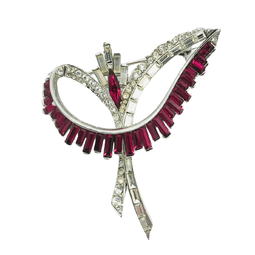 Marcel Boucher Ruby and Clear Rhinestone Brooch