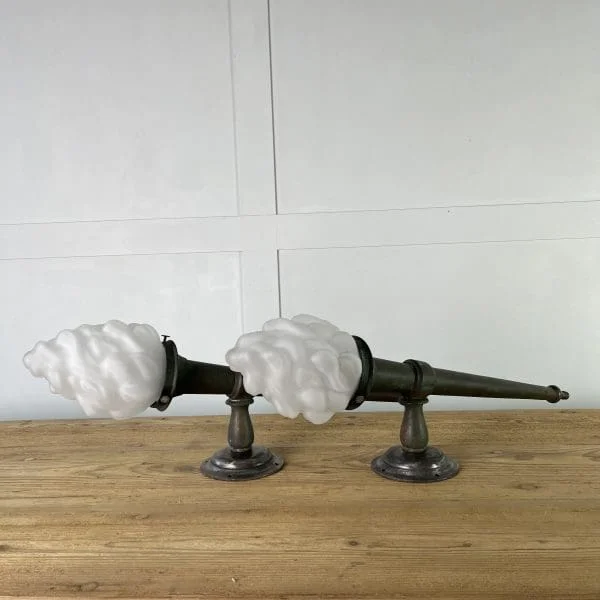 Pair Large Bronze Torch Wall Lamps 19th Century - Image 2