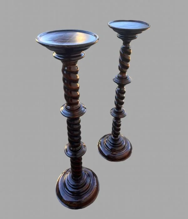 A Near Pair of Hardwood Torchiere/Plant Stands - Image 2