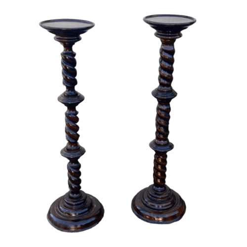 A Near Pair of Hardwood Torchiere/Plant Stands