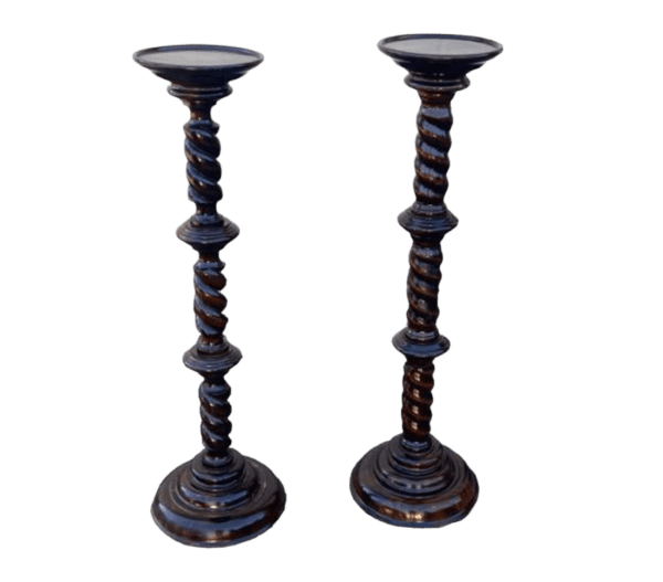 A Near Pair of Hardwood Torchiere/Plant Stands