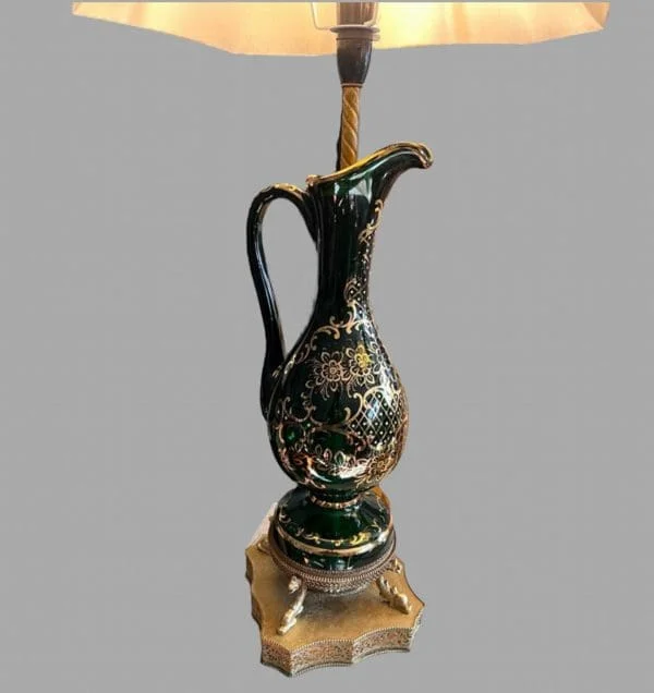 A Pair of Bohemian Green Glass Claret Jug Lamps - Image 3