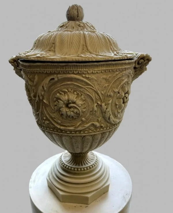 A Pair of Decorative Pedestals with Lidded Urns - Image 3