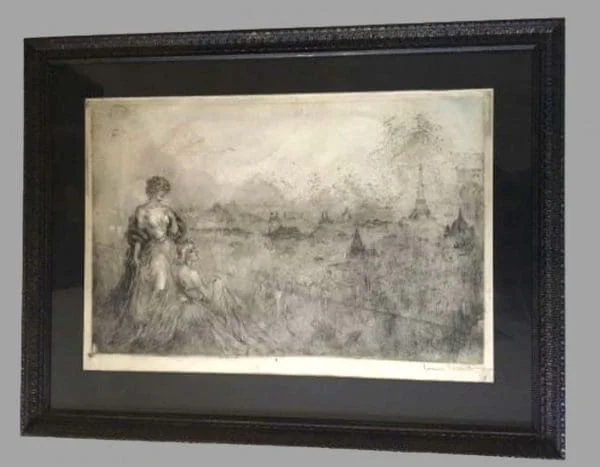 Louis Icart Etching Signed - Two Women Overlooking Paris