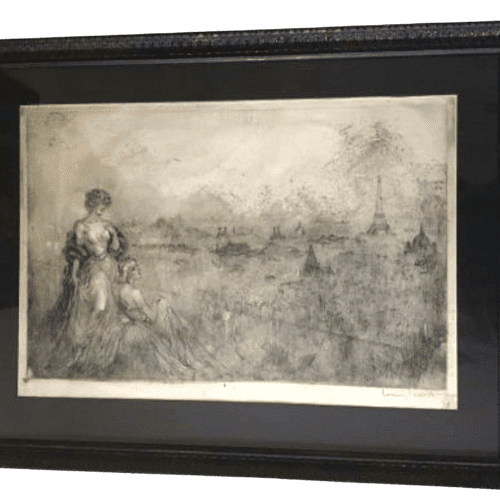 Louis Icart Etching Signed - Two Women Overlooking Paris