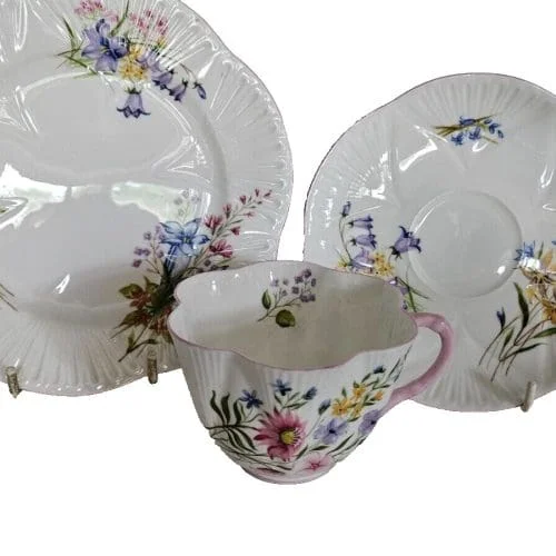 Shelley Art Deco Wild Flowers Tea Trio on the Dainty Shape