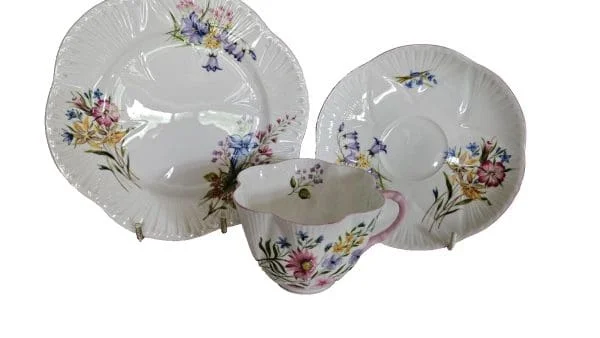 Shelley Art Deco Wild Flowers Tea Trio on the Dainty Shape